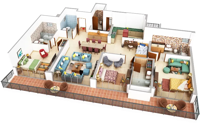 3 BHK floor plan of M3M The Cullinan Sector 94 Noida showing spacious layout and balconies