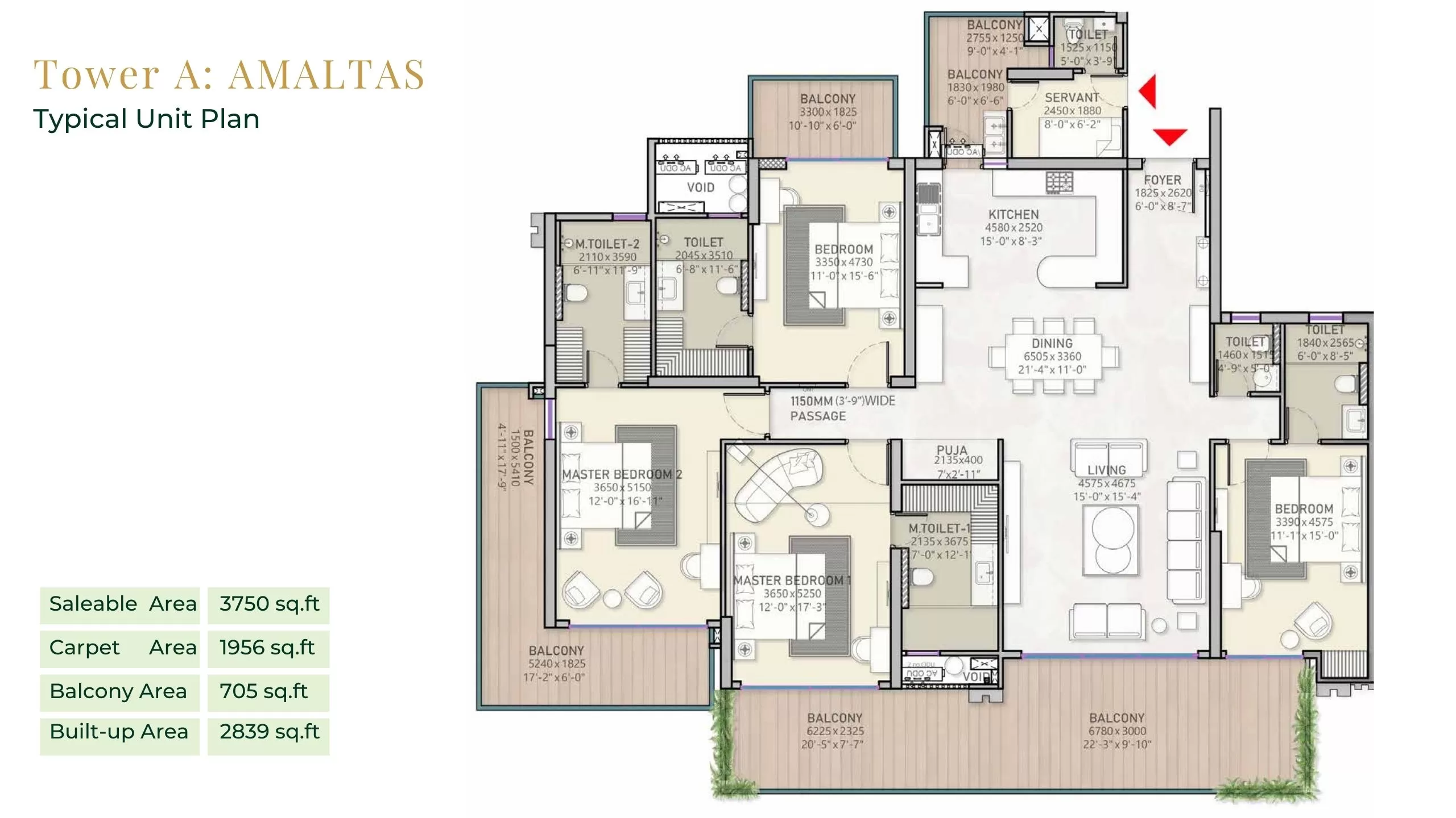 4 BHK plus servant luxury apartment plan of North Wind Sanctuary Sector Pi Greater Noida