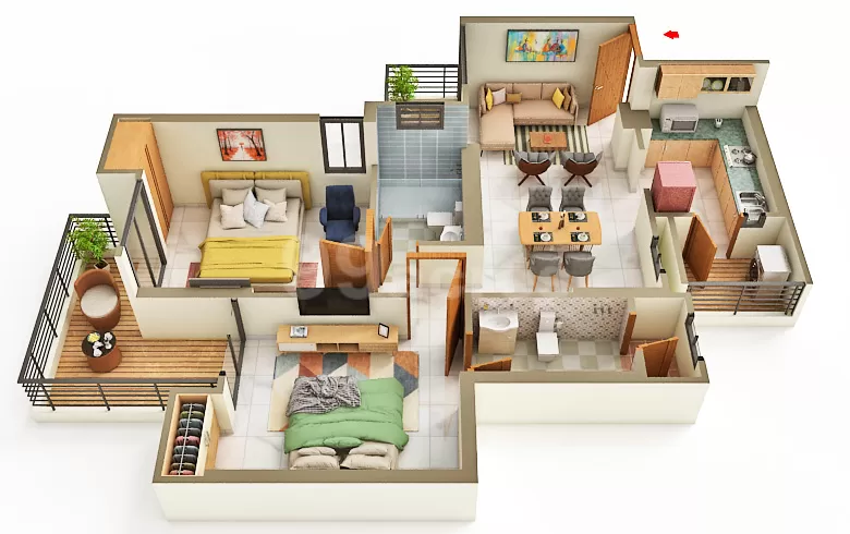 2 BHK 1075 sq ft floor plan Prateek Grand Begonia Siddharth Vihar Ghaziabad