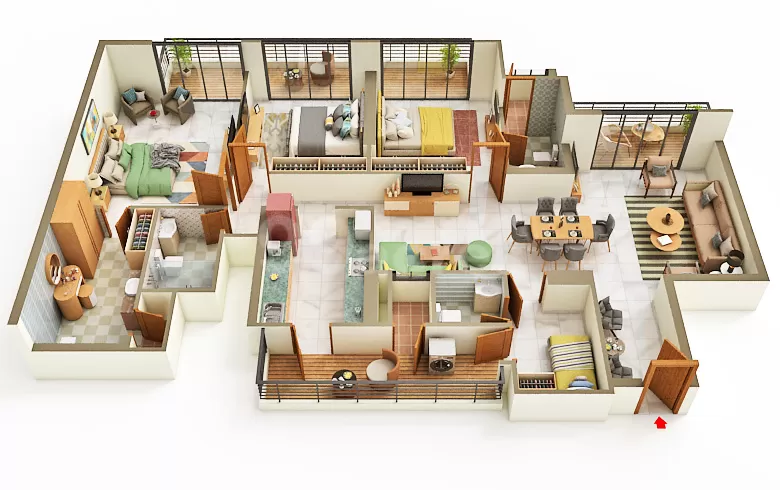 3 BHK with servant 2200 sq ft floor plan Prateek Grand Begonia Siddharth Vihar