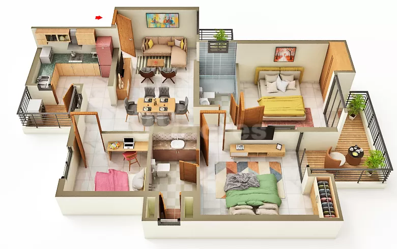 2 BHK 1280 sq ft floor plan Prateek Grand Begonia Siddharth Vihar Ghaziabad