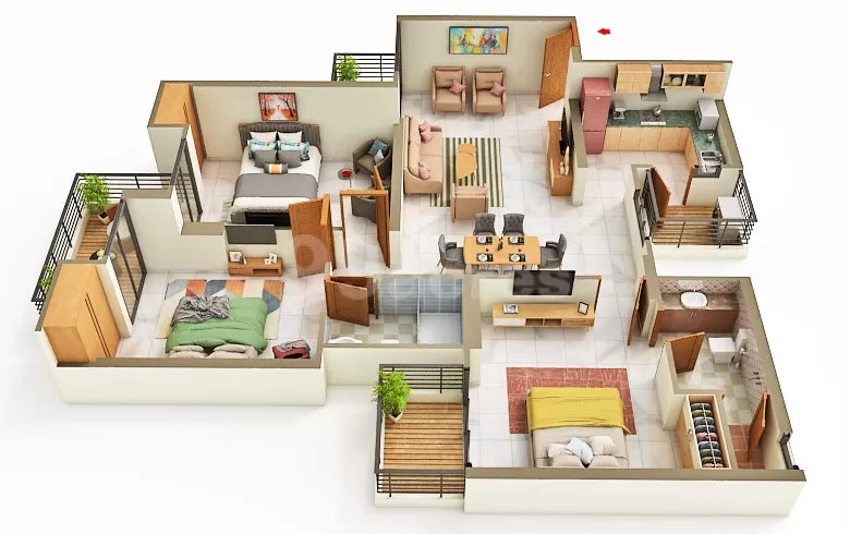 3 BHK 1500 sq ft floor plan Prateek Grand Begonia Siddharth Vihar Ghaziabad