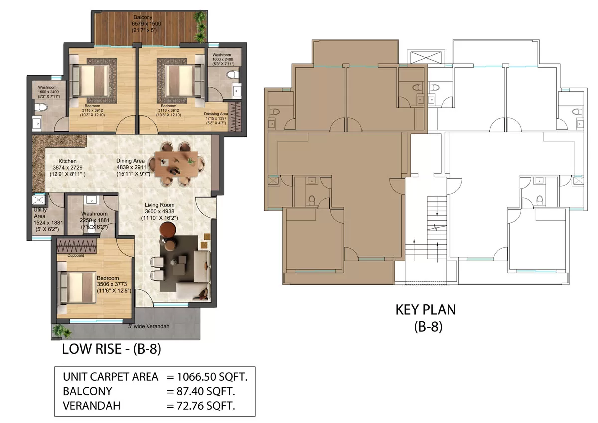 3 BHK apartment floor plan in Sector 22A Yamuna Expressway Greater Noida