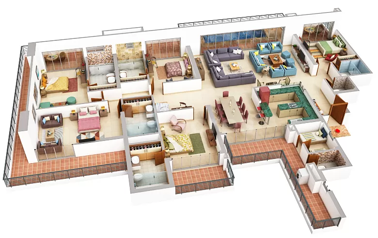 5 BHK floor plan of M3M The Cullinan Sector 94 Noida with ensuite bedrooms and wide balconies
