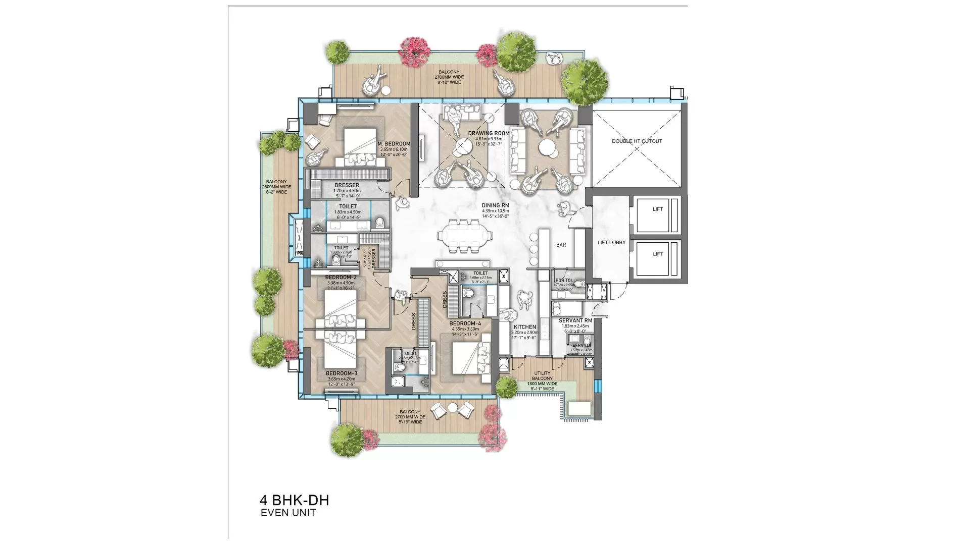 M3M Trump Tower large 4 BHK apartment layout Sector 94 Noida