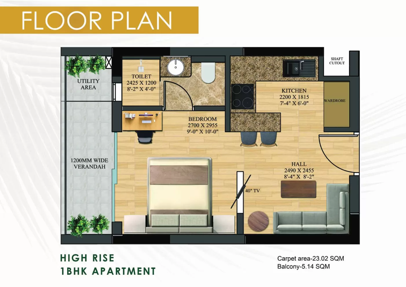 Nimbus The Palm Village 1 RK studio floor plan 525 sq.ft Sector 22A Yamuna Expressway Greater Noida