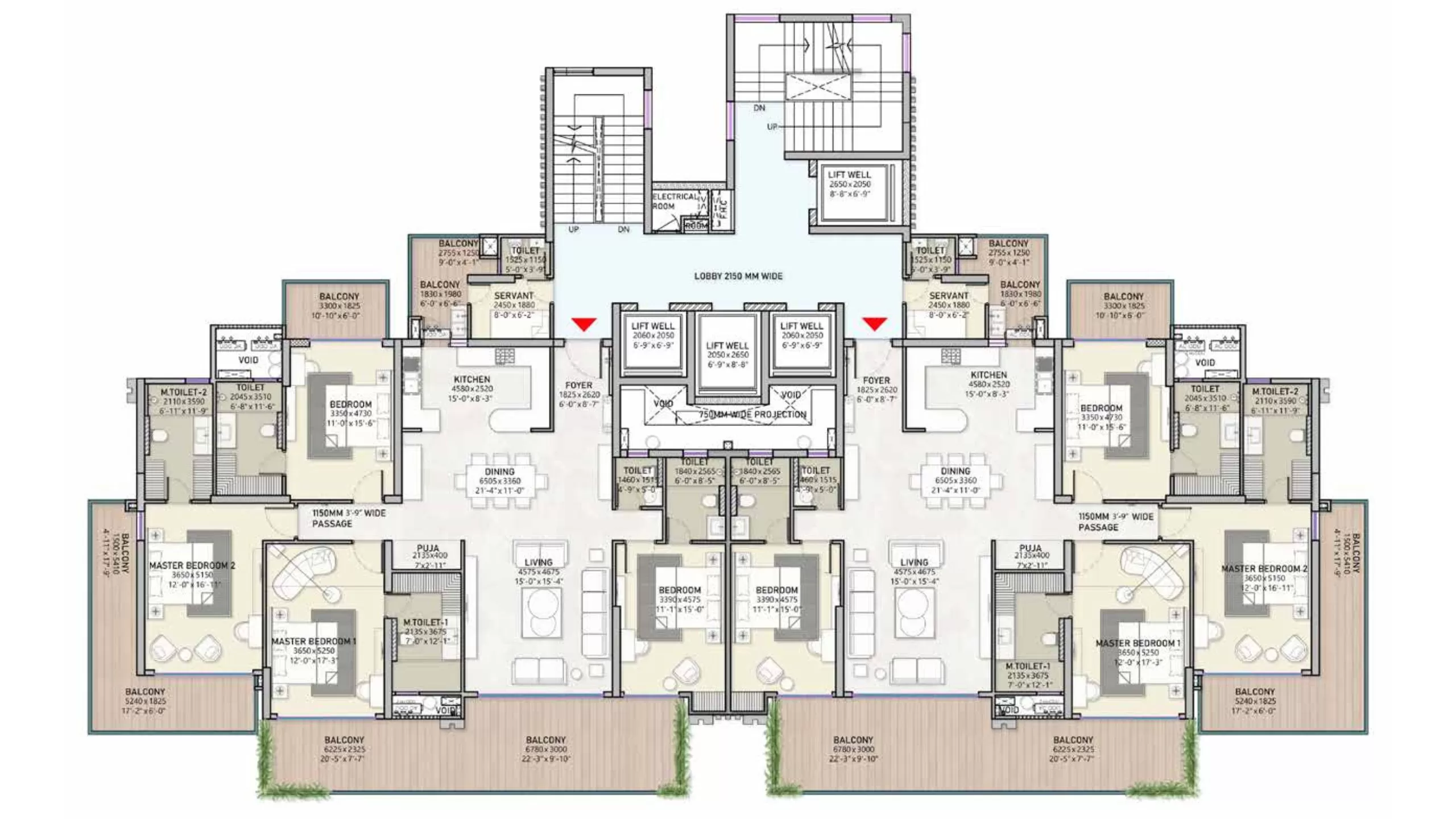 4 BHK plus servant luxury apartment floor plan of North Wind Sanctuary Sector Pi Greater Noida