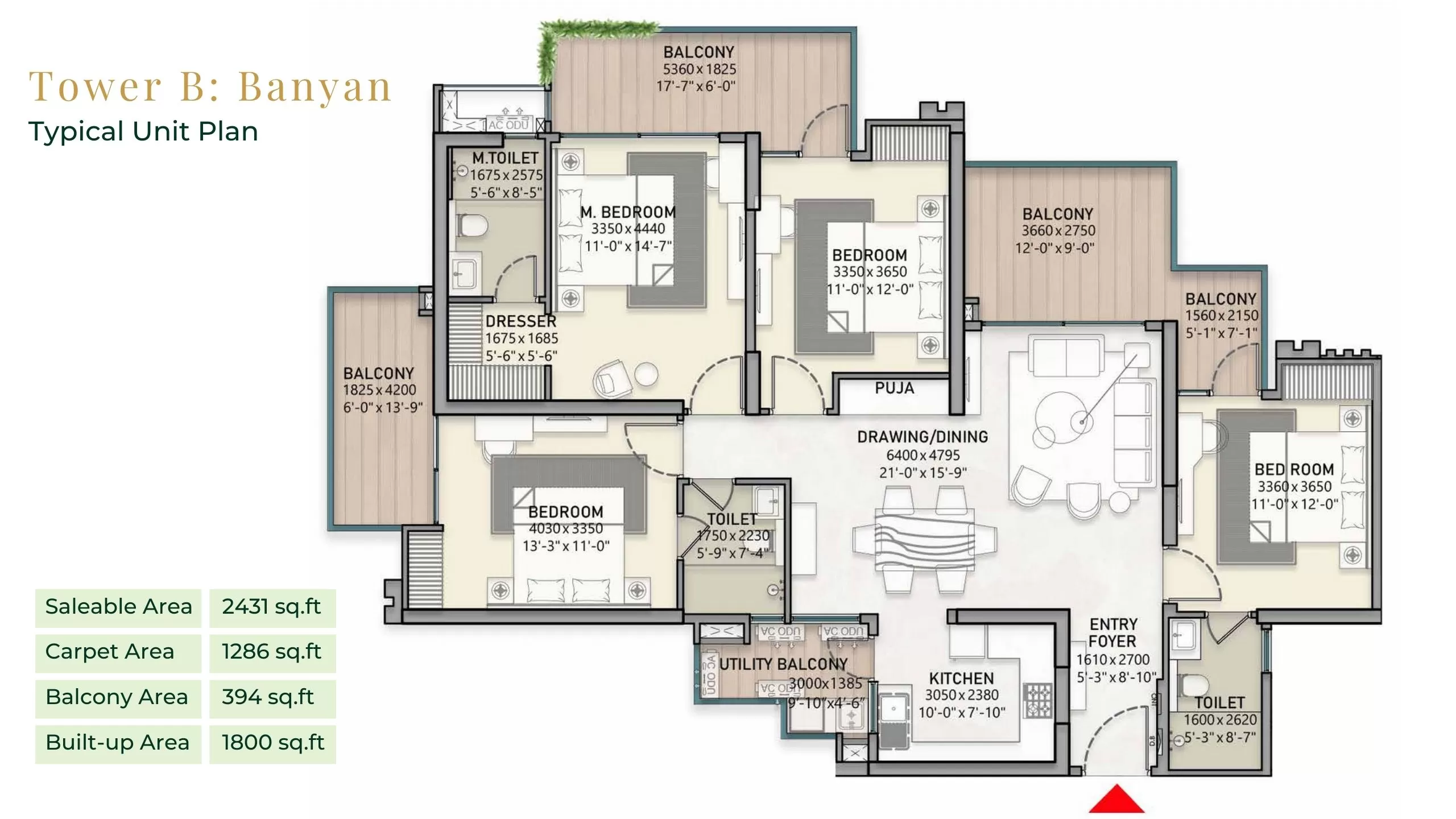 4 BHK single unit floor plan layout of North Wind Sanctuary luxury apartment in Greater Noida