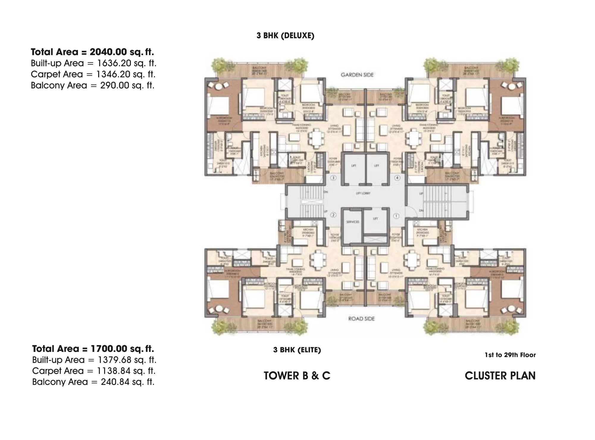 Prateek Canary 3 BHK Deluxe floor plan 2040 sq ft Sector 150 Noida