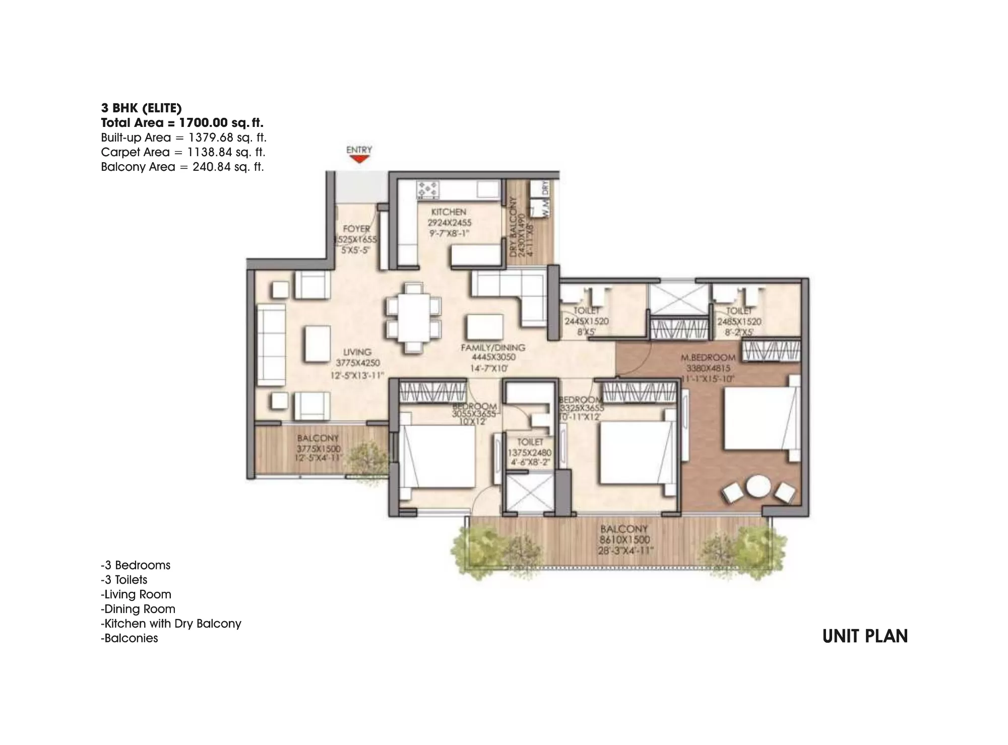 Prateek Canary 3 BHK Elite floor plan 1700 sq ft Sector 150 Noida