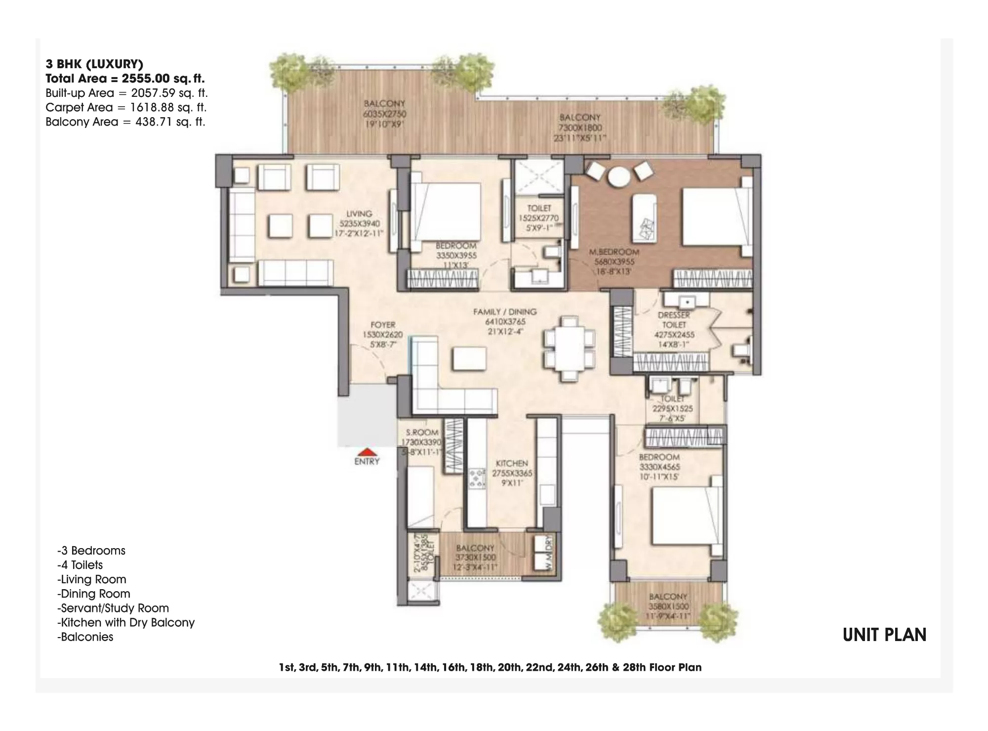 Prateek Canary 3 BHK Luxury floor plan 2555 sq ft Sector 150 Noida