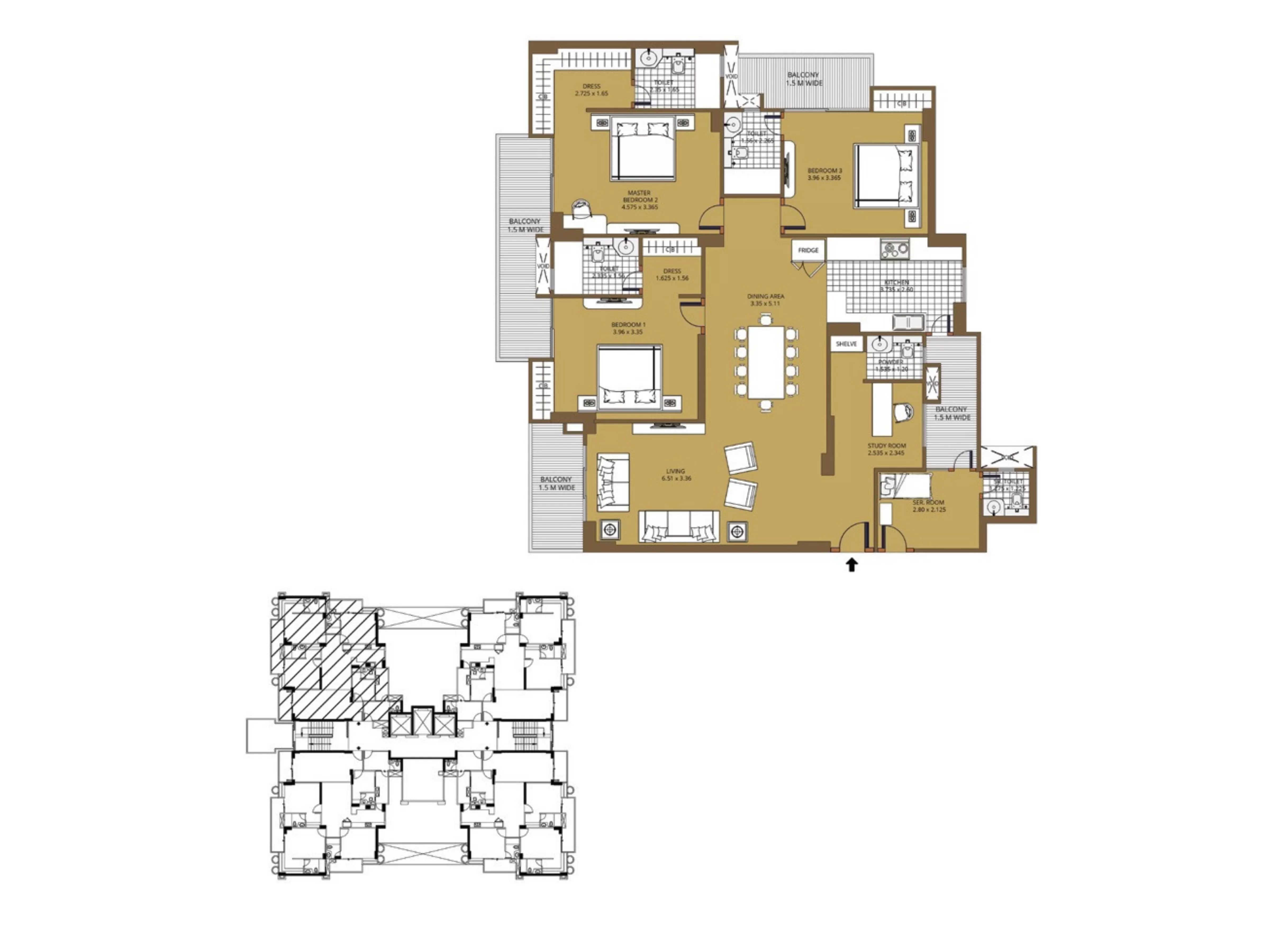 3 BHK apartment floor plan 1720 sq ft Purvanchal Sunbliss Sector 22D Yamuna Expressway Greater Noida