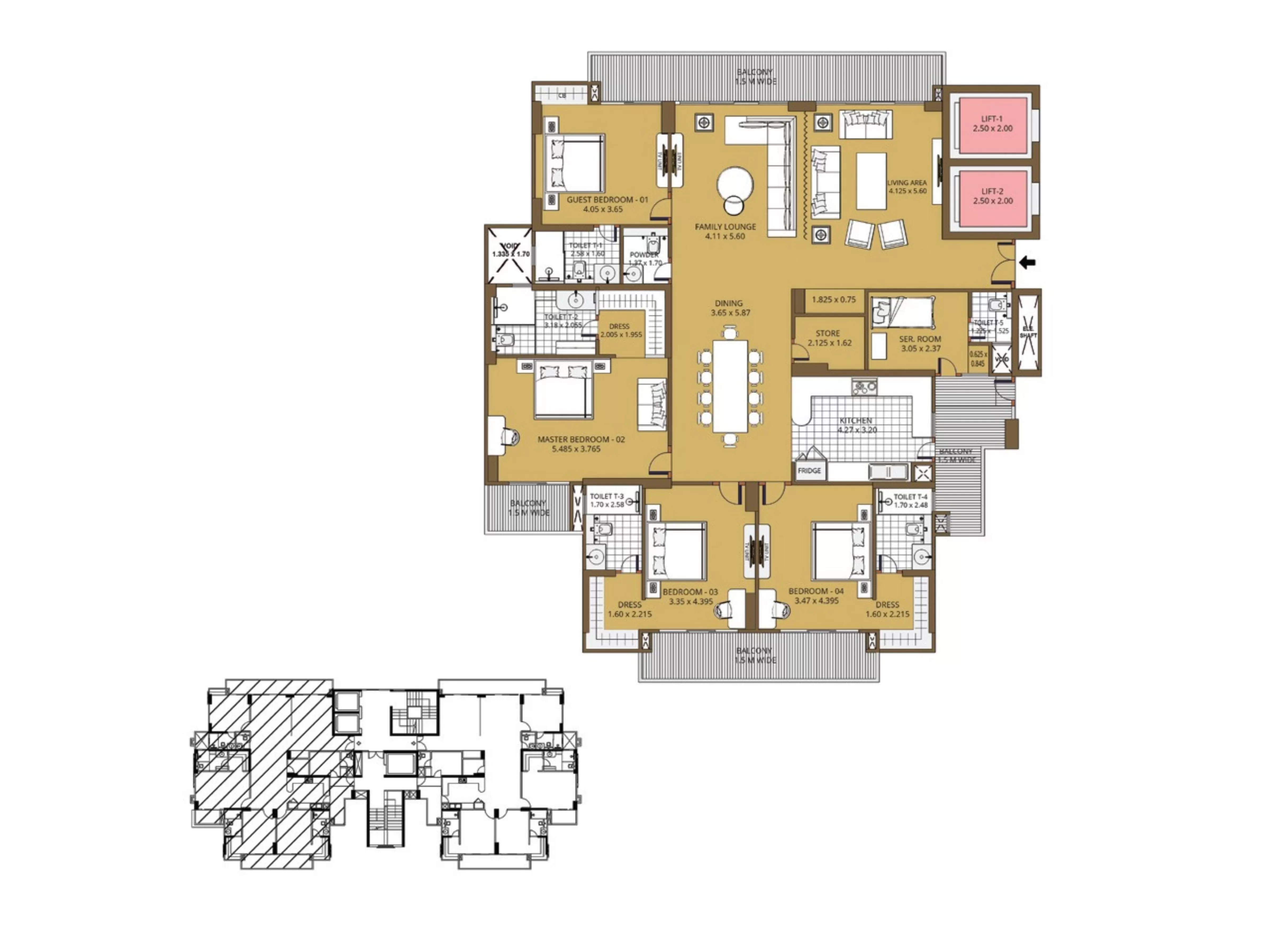 4 BHK plus servant luxury apartment floor plan 3695 sq ft Purvanchal Sunbliss Yamuna Expressway Greater Noida