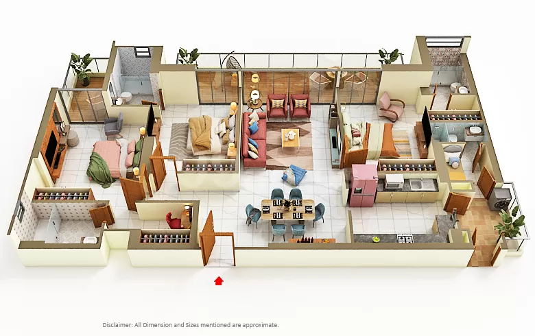 Alternate 3 BHK floor plan at Smartworld Elie Saab Residences with premium layout design