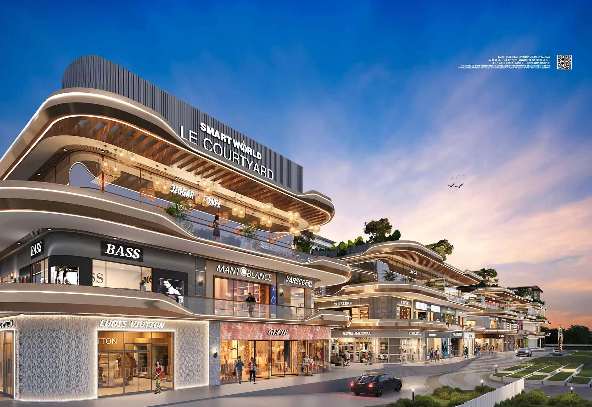 Premium retail shops at Smart World LE Courtyard on Noida Expressway with open air courtyard layout